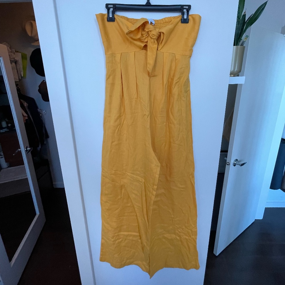 Yellow Sleeveless Jumpsuit With Tied Front